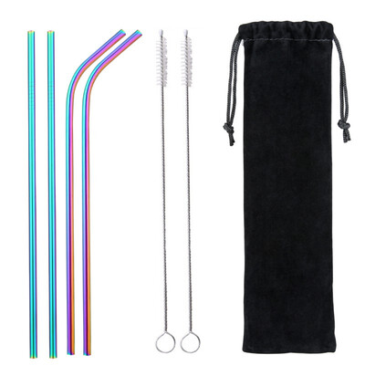 

6pcs Stainless Steel Drinking Straws Reusable Curved&Straight Straws for Party Events Straws sets With Velvet bag Long Brushes
