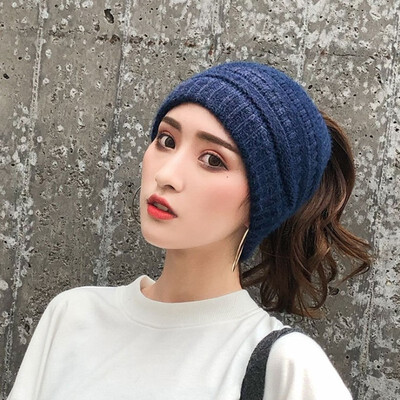 

Warm wool hat for autumn&winter headwear ear-protecting hat fashionable bare ponytail open top knit hat
