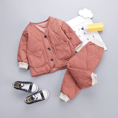 

Kids Clothes Winter Baby Boys Girls Thicken Warm Cotton Outfit Toddler Coat Tops Pants 2Pcs Chilren Clothing Set