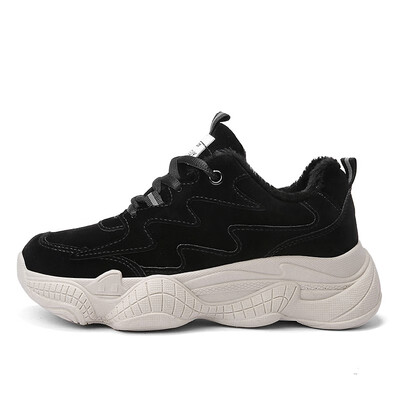 

New Women Winter Fashion Clunky Sneaker Casual Fur Suede Shoes Leather Platform Plush High Dad Shoes Ladies Thick Bottom Shoes