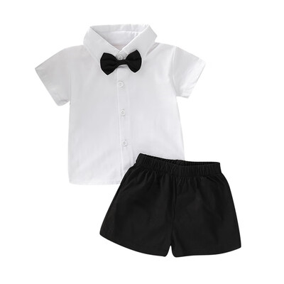 

Fashion Infant Boy Bow-knot Short Sleeve Tops Pant Kit Clothes Sets Kid Summer Boys Two-piece Outfit Set