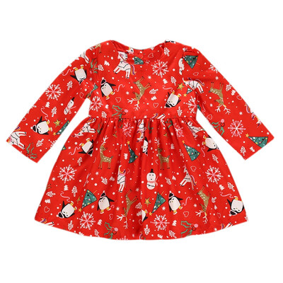 

New Autumn Casual Baby Girls Long Sleeve Christmas Cartoon Print Dress Kids Princess Pageant Dresses Cotton Fashion Clothes