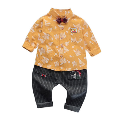 

Baby Boy Clothes 2Pcs Cotton Fashion Plaid Print Long Sleeve Shirt Blouse Denim Trousers Casual Outfits Clothes