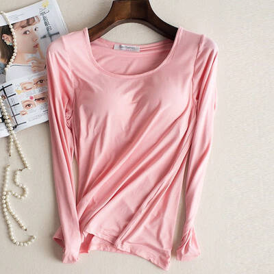 

2018 Modal T-shirt Women Autumn Basic Padded Underwear Good Elastic Female O-Neck Long Sleeve Casual harajuku Wirefree Tops