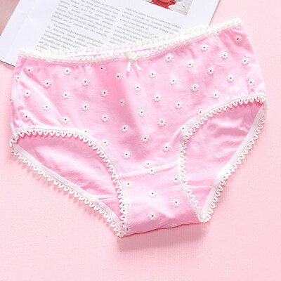 

Women Mid Rise Seamless Cotton Underwear Briefs Floral Print Lace Splicing Waistband Panties