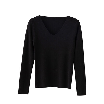

Female T-shirt Autumn Winter New Slim Solid Color Women Knit Top Fashion Casual V-neck Long-sleeved T-shirt