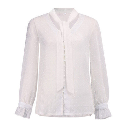 

2019 Autumn Fashion Long Sleeve V-neck Shirt Plus Size Women Chiffon Blouses Office Blouse Ladies Wave Point Casual Tops Female