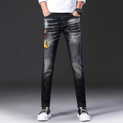 

Gobestart Mens New Fashion Personality Ripped Slim Fit Zipper Stretch Denim Trousers
