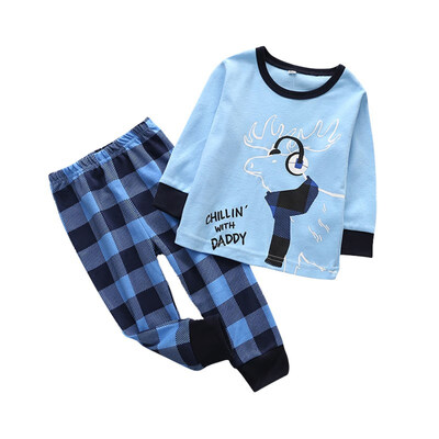 

2018 Baby Clothes Set Autumn Baby Long Sleeve Plaid Clothes Boy&Girl Deer Child Cotton Christmas Home Service Clothes Set