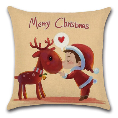 

Christmas Pillow Case Santa Cotton Linen Sofa Car Throw Cushion Cover Home Decor