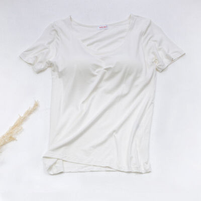 

Women Summer T-Shirts Solid Modal Chest Pad Built In T-shirt O-Neck Short Sleeve Women Tee Tops Breathable Cotton Clothes