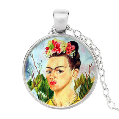 

Fri-da Kah-lo Gemstone Necklace Velvet Self Portrait Pattern Woman Jewelry Art Pendant