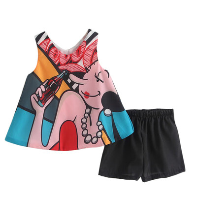 

New Summer Casual Children Sets Cute Print Vest Skirt Chiffon Blouse Pants Girls Clothing Sets Kids Summer Suit For 1-6 T