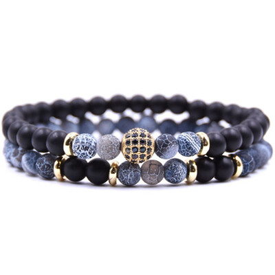 

6 mm scrubbing Agate Micro Inlay Copper Bracelet Black Zircon Elasticity Hand Cord Suit