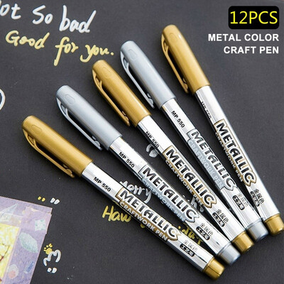 

12pcs Metallic Permanent Marker Pens Gold & Silver Craft Paper Card Gift Arts