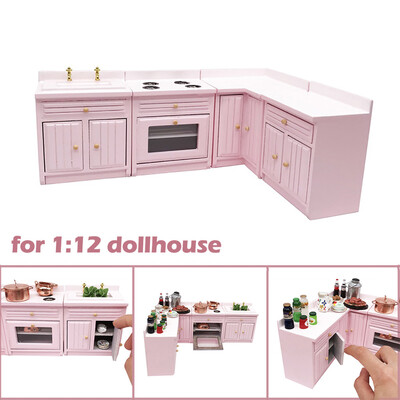 

YIWULA112 Dollhouse Miniature Furniture Wooden Kitchen Cabinet Set Combined