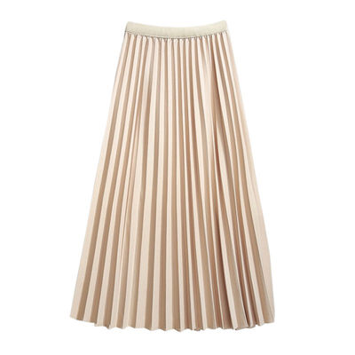 

Womens Skirt High Waist Pleated Spring Autumn Fashion Solid Color Half Length Elastic Skirt Lady Black White Skirts