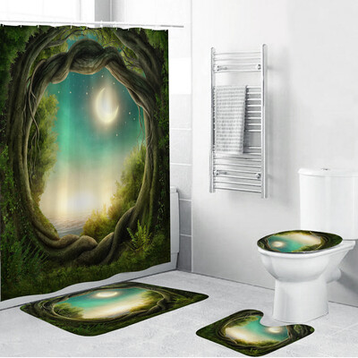 

〖Follure〗4PCS Non Slip Toilet Polyester Cover Mat Set Bathroom Shower Curtain