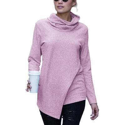 

Leisure Women T-Shirt High Collar Long Sleeve Solid Slim Fit Irregular Tops