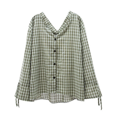 

Autumn New V-neck Loose Blouses Women Sweet Casual Long Sleeve Shirt blusas mujer Korean Fashion Plaid Blouse Tops