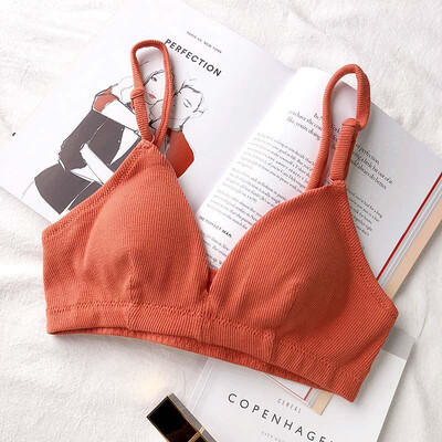 

Women Sexy Cotton Push Up Bra Triangle Cup Rib Elastic Padded Wire Free Lingerie BH Bralette Seamless White Pink Bras for Women