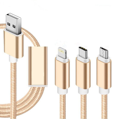 

USB Data Cable 3 in 1 Phone Charger Cable Multiple Charging Micro USB Type C Cable 3in1 Mobile Phone Cables for lightning