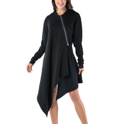 

Autumn Women Irregular Hem Sweatshirts Solid Color Zipper Loose Long Sleeved Hoodies Casual Hooded Pullovers