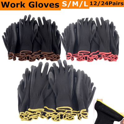 

2412 Pairs PU Nylon Safety Coating Safety Work Gloves Protective Builders Fistfight Gardening  M L