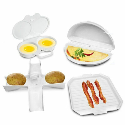 

4PCS Baking Set Microwave Oven Steamed Egg Omelet Box Potato Rack Bacon Baking Tray
