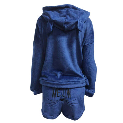 

Women Pajama Sets 2018 Autumn winter Flannel Cartoon Warm Pyjamas Women Homewear Animal Sleepwear Cat female pajama