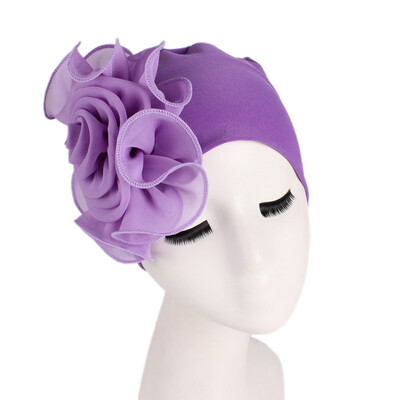 

Women Stretchy Beanies With Big Flower Hair Loss Cap Muslim Cancer Chemo Hat Hijab Cap Party Wedding Turban