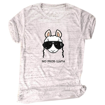 

Cute Cartoon Llama Print Summer Short Sleeve Women T-Shirt Plus Size Basic Top
