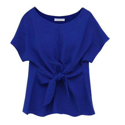 

Women Short Sleeves O-Neck Lace Up Bowknot Solid Chiffon Blouse Shirt Casual Slim Wild Womens Tops And Blouses Plus Size 2XL