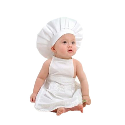 

White Apron Hat Suit Chef Clothes Photography Props Baby Infant Toddler Shooting Props Costume