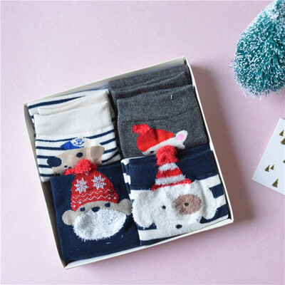 

4 Pairs Socks Child Socks Princess Cute Ruffle Christmas Cartoon Print Comfortable Tube Length Anti-slip Casual girls boys Socks