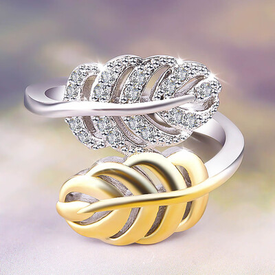 

Two-Tone Color Crystals Leaf Shaped Ring Finger Rings For Women Vintage Wedding Engagement Ring