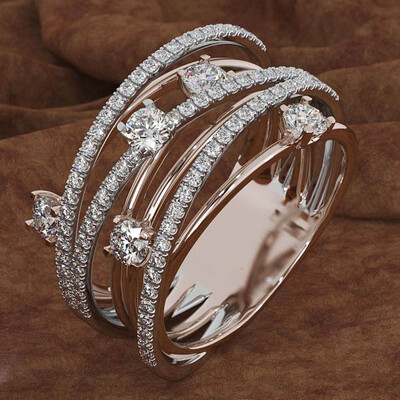 

New Flash Crystal Micro-Inlaid Zircon Ring European And American X Shape Women Cross Color Separation Ring