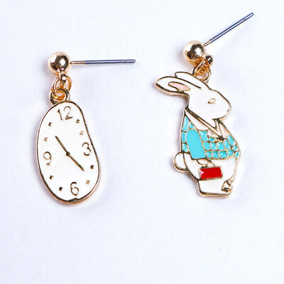 

Fashion Jewelry Earrings Rabbit Ear Studs Pocket Watch Simple Asymmetric Earrings