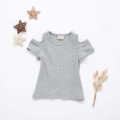 

New Summer Baby Girls Candy Color Off-shoulder Short Sleeved Kids T-shirt Cotton Clothes Tops