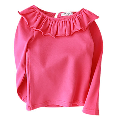 

Autumn Baby Girl Long Sleeve Ruffle Design T-Shirts Kids Solid Color Soft Comfy Tops Tees Children Casual Blouse