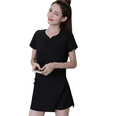 

Women Temperament Two Piece Sets Short Sleeve O-Neck Elegant Dress New Fashion Women Mini Solid Dress And Shorts Set Dress
