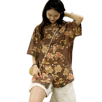 

Harajuku Women Blouse&Tops Printed Vintage Short Sleeve Casual blusas Hawaiian Holiday Beach Versatile Female Lady Shirts