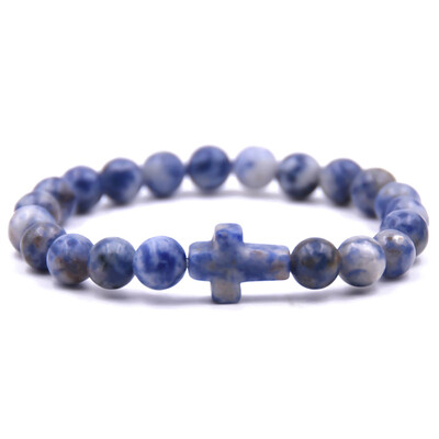 

Vintage Natural Stone Cross Charms Beads Bangles Bracelet