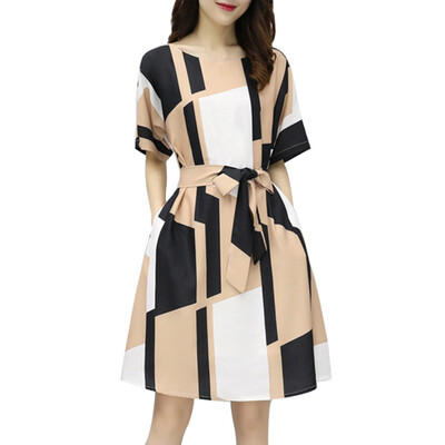 

New High Street Dresses Women Summer Printed Dresses Fashion O Neck Short Sleeve Slash Dress 3XL 2019 New Arrival