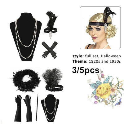 

35PCS 1920s Flapper Girl Accessories GlovesTobacco RodNecklace Headband Wool Top Retro Party