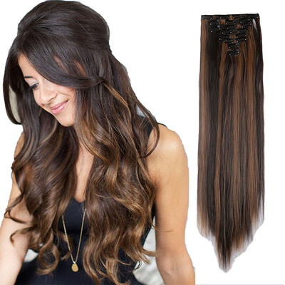 

8 PcsSet Fashion Long Curly Wavy Straight Clip In Hair Extension Sexy Heat Resistant Party Hair Natural Synthetic Hair For Women