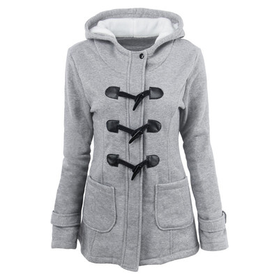 

Autumn&winter hooded cotton blend horn leather buckle in the long coat jacket cotton coat women