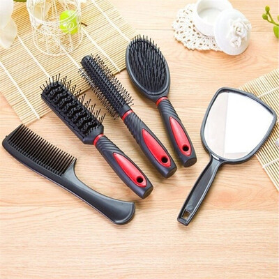 

5Pcs Salon Hair Comb Mirror Set With Hairbrush Modelling Holder Styling Tool