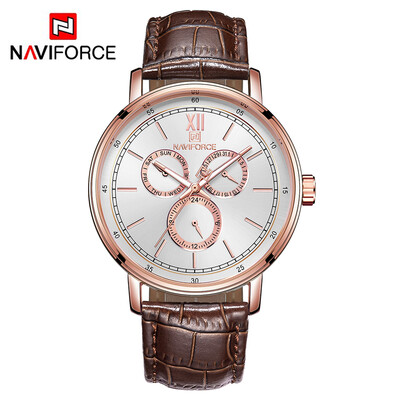 

NAVIFORCE NF3002 Leather Watch Brand Quartz Watches Independent Hour Date Day Window Luminous Business Casual Wrist Watch