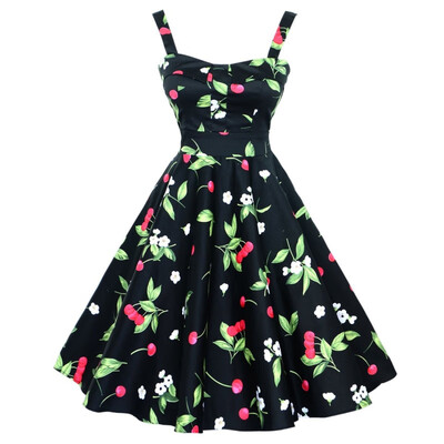 

Womens Print Vintage dress Fit&Flare Sleeveless Party above Knee Mini regular Dress